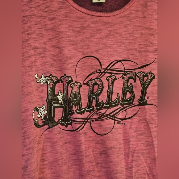 Harley Davidson Womens XL T Shirt Pink Rhinestone Short Sleeve Y2K - Picture 2 of 6